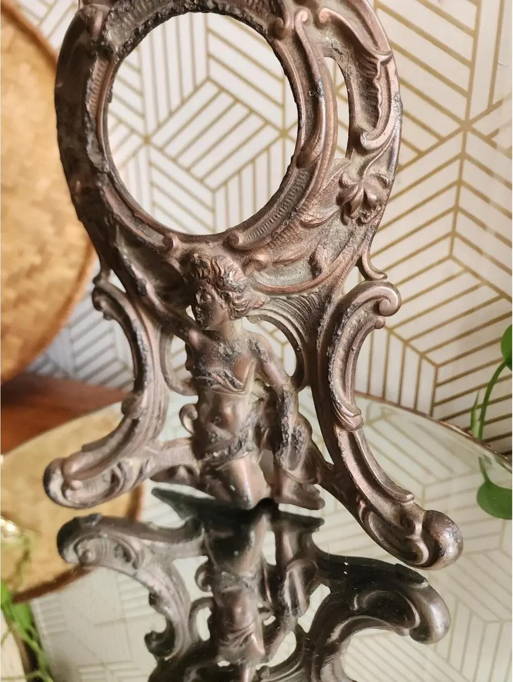 Antique 1906 Brass Cast Mantle Clock Case  Frame
